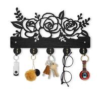 MAYJOYDIY Porte Clés Mural en Bois en forme de fleur de rose 30 x 17.8 cm pour clés murales avec 5 crochets en métal, crochets en bois pour entrée, porte, décoration d'intérieur