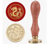 MAYJOYDIY Sceau de Cire en Forme de Dragon Chinois 25mm Tampons de Cire à Cacheter pour Animaux Tête en Laiton Amovible Rétro avec Manche en Bois pour Emballages de Vin Idée Cadeau Invitations de Fête