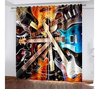 MAYNUO Rideaux Enfants pour Chambre 3D Guitare Métal Rock Rideau Occultant À Oeillets Rideau Anti Froid Rideau Thermique Isolant Rideau À Motif 140x160 Cm Rideaux Occultants Isolant Thermiques