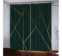 MAYNUO Rideaux Occultants 140x240 Cm Rideaux Occultants Isolant Thermiques À Oeillets Élégant Décoration pour Chambre Salon 3D Fond Vert Géométrique Thermique Anti Froid, Lot De 2 Rideaux Motif
