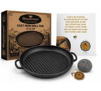 MAYSTERNYA Poêle à griller ronde en fonte - ø 40 x 4 cm - Accessoires pour BBQ - Cuisine d'extérieur - BBQ - Rôtissage - Plaque de cuisson - Noir mat