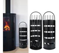 MAYTIIMO Ensemble d'accessoires pour cheminée 5 pièces en acier inoxydable noir - Garniture de cheminée moderne - Ensemble de nettoyage de cheminée