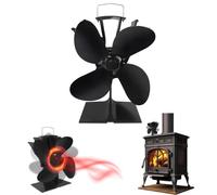 MAYTIIMO Ventilateur de cheminée sans électricité, 4 pales, 370 m³/h CFM | Pour poêle à bois et poêle, démarrage automatique à partir de 50 °C, 25 dB, silencieux, aluminium anodisé, 540 g