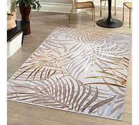 Mazovia Grand Tapis Salon 160x230cm Crème Doré Végétal Boho Doux Décoratif | Tapis pour Chambre Salle à Manger Bureau Beige Chauffage au Sol Facile D'entretien Résistant aux Détergents Poils Mi-Longs
