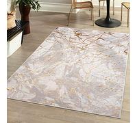 Mazovia Grand Tapis Salon 200x300cm Crème Doré Abstrait Glamour Doux | Tapis pour Chambre Salle à Manger Bureau Beige Chauffage au Sol Facile D'entretien Résistant aux Détergents Poils Mi-Longs