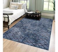 Mazovia Tapis de Sol Moderne - Lavable Tapis Imprimé à Poils Courts - Géométrique Motif - Doux Moquette pour Chambre - Tapis Antidérapant Toscana - Tapis Salon Bleu 80x200 cm