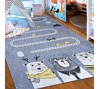Mazovia Tapis Enfant Chambre d'enfant 80x150cm Anthracite Gris Ourson | Tapis pour Enfant pour Chambre Salle de Jeux Garçons Facile D'entretien Lavable en Machine Antidérapant Anti-Allergène