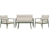 Mazzarosalon 1 canapé, 2 fauteuils, 1 table basse verte.