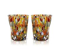 MAZZEGA ART & DESIGN - 2 Verres Tumbler en Verre Soufflé et Fait Main avec Murrine de Murano Raffinée et Originale - Les Couleurs de Murano - Modèle Tumbler 350 ml. Fabriqué en Italie
