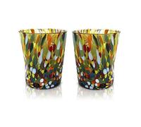 MAZZEGA ART & DESIGN - 2 Verres Tumbler en Verre Soufflé et Fait Main avec Murrine de Murano Raffinée et Originale - Les Couleurs de Murano - Modèle Tumbler 350 ml. Fabriqué en Italie