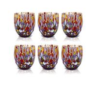 MAZZEGA ART & DESIGN - 6 Verres à Eau Goto, Soufflé et Fait Main avec Murrine de Murano Raffinée et Originale - Les Couleurs de Murano - Modèle Classique 320 ml. Fabriqué en Italie