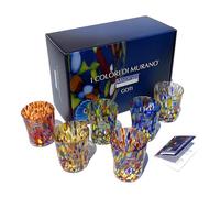 MAZZEGA ART & DESIGN - 6 Verres, avec Coffret Cadeau, Tumbler en Verre Soufflé et Fait Main avec Murrine Murano - Les Couleurs de Murano - Modèle Tumbler 350 ml. Fabriqué en Italie