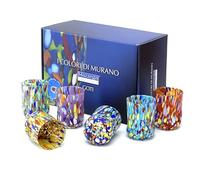 MAZZEGA ART & DESIGN - 6 verres cylindrique froissé classique, en verre soufflé, travaillé à la main, avec Murrine di Murano, ligne « Les couleurs de Murano » 400 ml Made in Italy (6, MIX-SR)