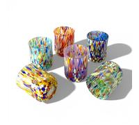 MAZZEGA ART & DESIGN - 6 verres cylindrique froissé classique, en verre soufflé, travaillé à la main, avec Murrine di Murano, ligne « Les couleurs de Murano » 400 ml Made in Italy (6, MIX)