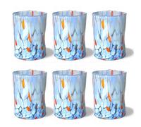 MAZZEGA ART & DESIGN - 6 Verres en Verre Soufflé à la Main, Fabriqués à la Main avec des Granules de Murano Colorés, pour Eau et Boissons Fraîches, 395 ml, 12 cm de haut. Livraison Droits Payés