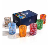 MAZZEGA ART & DESIGN - 6 verres en verre soufflé, travaillés à la main avec grains colorés de Murano, verres colorés pour eau et boissons, 395 ml, hauteur 12 cm, fabriqués en Italie (6, MIX-SR)