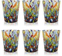 MAZZEGA ART & DESIGN - 6 Verres Tumbler Classic en Verre Soufflé et Travaillés à la Main avec des Murrines de Murano, ligne « Les Couleurs de Murano » 350 ml. Fabriqué en Italie.