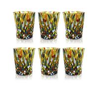 MAZZEGA ART & DESIGN - 6 Verres Tumbler en Verre Soufflé et Fait Main avec Murrine de Murano Raffinée et Originale - Les Couleurs de Murano - Modèle Tumbler 350 ml. Fabriqué en Italie