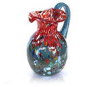 MAZZEGA ART & DESIGN - Carafe SPECIAL EDITION en verre soufflé et travaillé à la main, réalisée sur l'île de Murano - Les couleurs de Murano - Modèle VERONESE Made in Italy (1, ROUGE-TURQUESE)