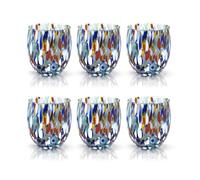 MAZZEGA ART & DESIGN - Lot de 6 verres à eau Arlecchino en verre soufflé et travaillé à la main avec des Murrine de Murano, ligne “Les Couleurs de Murano” 320 ml. Fabriqué en Italie (EAU, 6)
