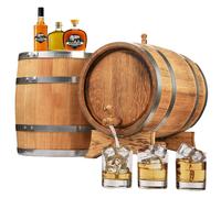 MB Fût de chêne 10L en bois naturel - Fût à whisky, fût à vin, fût en bois décoratif - Chêne brûlé, avec support et robinet - Cadeau pour bar & maison