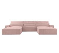 mb-moebel Grand canapé d'angle XXL en U panoramique lit Convertible avec Coffre 6/7 Places - en Tissu Velours côtelé - Salon & séjour - Denver U (Poso 145 (Rose))