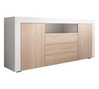 MB Muebles Bonitos | Buffet avec Deux Portes et Trois caissons Yanis pour Salon et Salle à Manger Moderne | Mélamine Mate | Couleur Blanc et Sonoma | 160x72x35 cm
