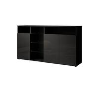 MB Muebles Bonitos | Buffet Clark L avec Lumière LED et 3 Portes pour Salon et Salle à Manger | Meuble Moderne en Mélamine Brillante | Couleur Noir | 150x82x40 cm