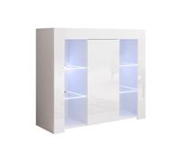 MB Muebles Bonitos, Buffet Lilian pour Salon et Salle à Manger avec Lumière LED, Meuble en Mélamine Brillante, Couleur Blanc, 94x83x35 cm