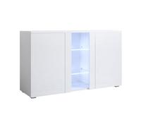 MB Muebles Bonitos, Buffet Meuble TV avec Pieds 2 cm Luke A1 pour Salon et Salle à Manger avec Lumière LED, Meuble en Mélamine Brillante, Couleur Blanc, 120x72x40 cm