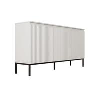 MB Muebles Bonitos Buffet Moderne Cannelé 3 Portes Blanc 150cm | 3 Portes avec Poignée Intégrée, 3 Compartiments, 150 cm (Largeur) 35 cm (Profondeur) 77 cm (Hauteur), Modèle Logan
