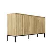 MB Muebles Bonitos Buffet Moderne Cannelé 3 Portes Sonoma 150cm | 3 Portes avec Poignée Intégrée, 3 Compartiments, 150 cm (Largeur) 35 cm (Profondeur) 77 cm (Hauteur), Modèle Logan