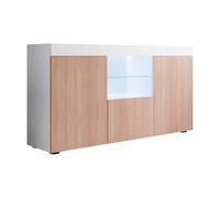 MB Muebles Bonitos, Buffet Natolia pour Salon et Salle à Manger avec Lumière LED, Meuble en Mélamine Mate, Couleur Blanc et Sonoma, 150x83x40 cm