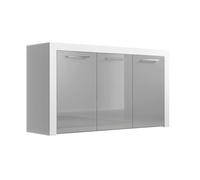 MB Muebles Bonitos, Buffet Nelia pour Salon et Salle à Manger avec Poignées en Métal, Meuble en Mélamine Brillante, Couleur Blanc et Gris, 144x80x42 cm