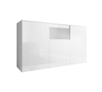 MB Muebles Bonitos, Buffet Nevada avec 3 Portes pour Salon et Salle à Manger, Meuble Moderne en Mélamine Brillante, Couleur Blanc, 140x82x40 cm