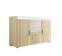 MB Muebles Bonitos | Buffet Roque pour Salon et Salle à Manger Moderne | Meuble TV en Mélamine | Couleur Blanc Brillant et Sonoma Mat | 140x80x40 cm