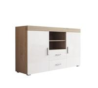 MB Muebles Bonitos | Buffet Roque pour Salon et Salle à Manger Moderne | Meuble TV en Mélamine | Couleur Sonoma Mat et Blanc Brillant | 140x80x40 cm