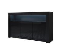 MB Muebles Bonitos - Buffet Salle à Manger Aker - Bahut Salon Design Moderne avec Éclairage LED - 3 Portes - Meuble de Rangement - Noir Glacé - 155 x 91,5 x 37 cm
