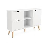 MB Muebles Bonitos Buffet Salle à Manger Étroit Blanc 120cm | 1 Porte et 2 Tiroirs, 2 Niveaux Intérieurs, Étagère Réglable, 120 cm (Largeur) 30 cm (Profondeur) 72 cm (Hauteur), Modèle Leo
