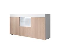 MB Muebles Bonitos, Buffet Sefora pour Salon et Salle à Manger avec Lumière LED, Meuble en Mélamine Mate, Couleur Blanc et Sonoma, 135x73x34 cm