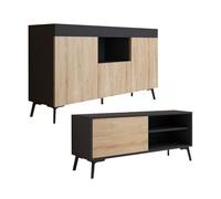 MB Muebles Bonitos | Ensemble de Meubles de Salon Kai avec Buffet et Meuble TV | Design Moderne | Mélaminé Mat | Couleur Noir et Sonoma