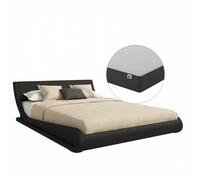 MB Muebles Bonitos | Lit Double Alessia avec Coffre + Matelas 140x190 cm | Ensemble Complet de Chambre | Cadre de Lit Noir en Simili Cuir avec Sommier à Lattes | Rangement Maximal