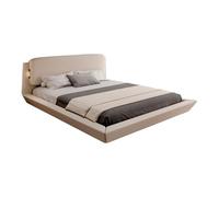 MB Muebles Bonitos, Lit Double Diana avec Matelas 180x200cm, Design Flottant avec Lumière LED, Cadre en Bois Tapissé en Lin Beige, Sommier à Lattes en Bois, 2 Ports USB