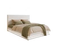 MB Muebles Bonitos, Lit Double Nitas pour Matelas 160x200 cm, Lumière LED, Coffre de Rangement, Sommier à Lattes, Cadre en Bois Recouvert de Simili Cuir, Couleur Blanc
