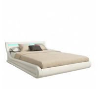 MB Muebles Bonitos, Lit Double Parisina pour Matelas 180x200 cm, Lumière LED, Coffre de Rangement, Sommier à Lattes, Cadre en Bois Recouvert de Simili Cuir, Couleur Blanc