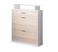 MB Muebles Bonitos, Meuble d’Entrée Meuble à Chaussures Paola avec Lumière LED, Design Moderne, Mélamine Brillante et Mate, Couleur Blanc et Sonoma, 89x105x24 cm