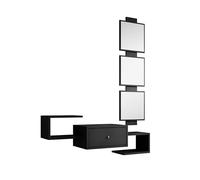 MB Muebles Bonitos, Meuble d’Entrée Mural Neo avec Miroir et Tiroir, Design Moderne Suspendu, Mélamine Mate, Couleur Noir, 99.5x145x29.5 cm
