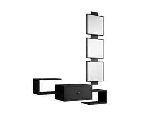 MB Muebles Bonitos, Meuble d’Entrée Mural Neo avec Miroir et Tiroir, Design Moderne Suspendu, Mélamine Mate, Couleur Noir, 99.5x145x29.5 cm