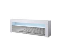 MB Muebles Bonitos - Meuble TV Aker - Support Télévision Design Moderne avec Éclairage LED - Buffet Bas de Salon - Meuble Multimédia - Blanc et Gris Brillant - 140 x 51 x 35 cm