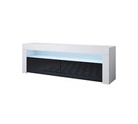 MB Muebles Bonitos - Meuble TV Aker - Support Télévision Design Moderne avec Éclairage LED - Buffet Bas de Salon - Meuble Multimédia - Blanc et Noir Brillant - 140 x 51 x 35 cm